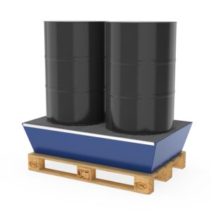 Steel Spill Pallet, For 2 x 200 L Drums, With Grid, Coated, 205 L Capacity