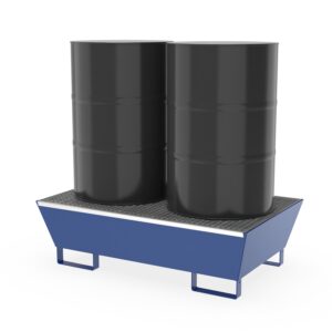 Steel Spill Pallet, With Grid, Forklift Accessible, Coated, 205 L Capacity