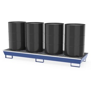 Steel Spill Pallet, For 4 x 200 L Drums, With Grid, Forklift Accessible, Coated, Long Version