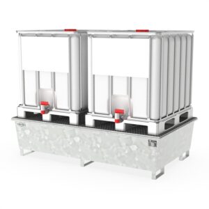 Steel Spill Pallet, For 2 IBCs, With Grid, Galvanized, 2200x1300x510mm