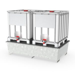 Steel Spill Pallet, For 2 IBCs, With Grid, Galvanized, 2200x1300x510mm