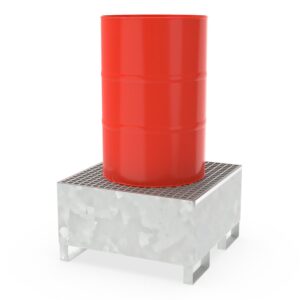 Steel Spill Pallet, For 1 x 200 L Drum, With Grid, Forklift Accessible, Galvanized, 200 L Capacity