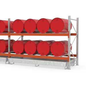 Hazmat pallet rack with steel spill pallet, galvanized, for 8 x 200 L drums, extension shelf