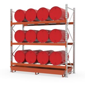 Hazmat pallet rack with steel spill pallet, coated, for 12 x 200 L drums, basic unit