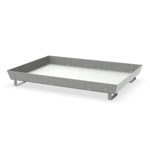 Steel spill tray for underneath the rack, galvanized, for shelf width 1800 mm, capacity 241 L