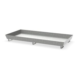 Steel spill tray for underneath the rack, galvanized, for shelf width 2700 mm, capacity 480 L