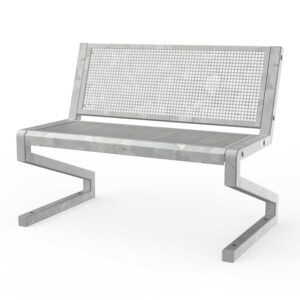 Park bench with a galvanized steel frame, seating and backrest made of perforated sheet metal, 2-seater