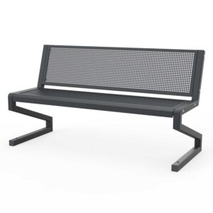 Park bench with a galvanized and coated steel frame, seating and backrest made of perforated sheet metal, 3-seater