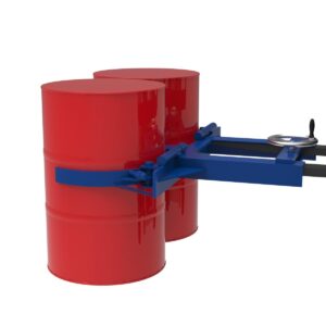 Drum grabber for handling 2 x 205 L drums, forklift attachment