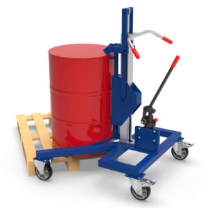 Drum lifter for 205 l drum, corner-access chassis 180 mm, lift height 550 mm, clamp for upper drum rim