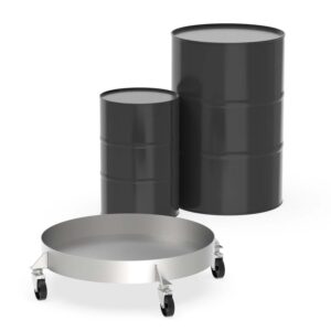 Stainless steel drum dolly (V2A) for 200-liter drums, liquid-tight welded