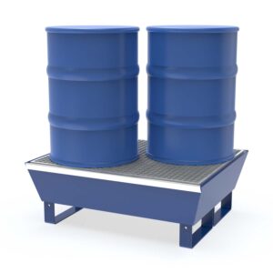 Steel Spill Pallet, For 2 x 60 L Drums, With Grid, Forklift Accessible, Coated