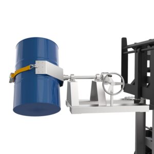 Drum rotator FA-W, made of stainless steel, for handling a single 205 L drum, forklift attachment