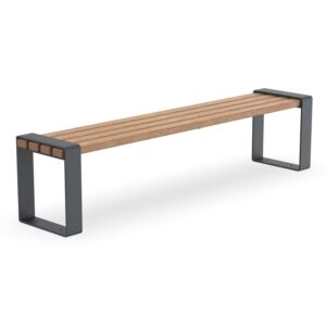 Outdoor stool bench CONSOLA, made of flat steel, seat surface made of wood, galvanized and coated, 4-seater