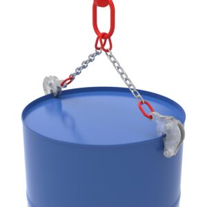 Galvanized pair of drum clamps for standing 205-liter bead drums, load capacity 500 kg, with shackle and chain sling