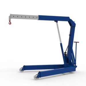 Engine hoist with telescopic boom, load capacity of 2000 kg, spread chassis, foldable design