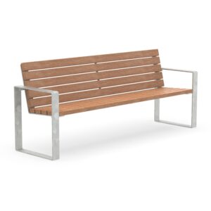 Park bench CUBIC made of flat steel, seating surface made of wood, galvanized, 4-seater