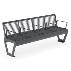 Steel park bench URBANA, galvanized and coated, with a backrest, individual armrests for each seat, 4-seater