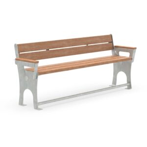 Senior’s bench CERANA, flat steel, galvanized, wood, 4-seater, with armrests and footrest