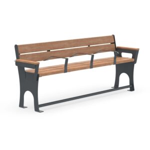 Senior’s bench CERANA, flat steel, galvanized and coated, wood, 4-seater, with armrests for each seat and footrest