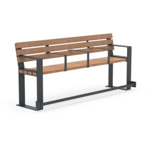 Senior's bench CONSOLA, flat steel, galvanized and coated, wood, 4-seater, with armrests for each seat and footrest