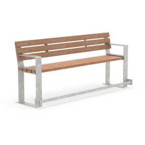 Senior's bench CONSOLA, flat steel, galvanized, wood, 4-seater, with armrests and footrest