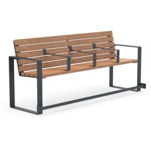 Senior's bench CUBIC, flat steel, galvanized and coated, wood, 4-seater, with armrests for each seat and footrest