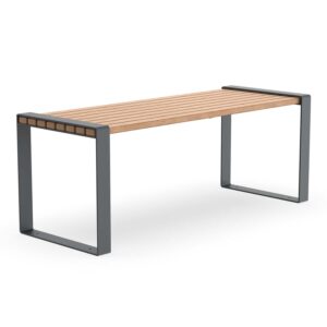 Outdoor table CONSOLA, made of flat steel, galvanized and coated, tabletop made of wood