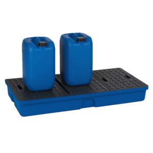 Spill tray made of polyethylene (PE-HD) for small containers, 90 L sump capacity, 1200x640x160mm, with grid